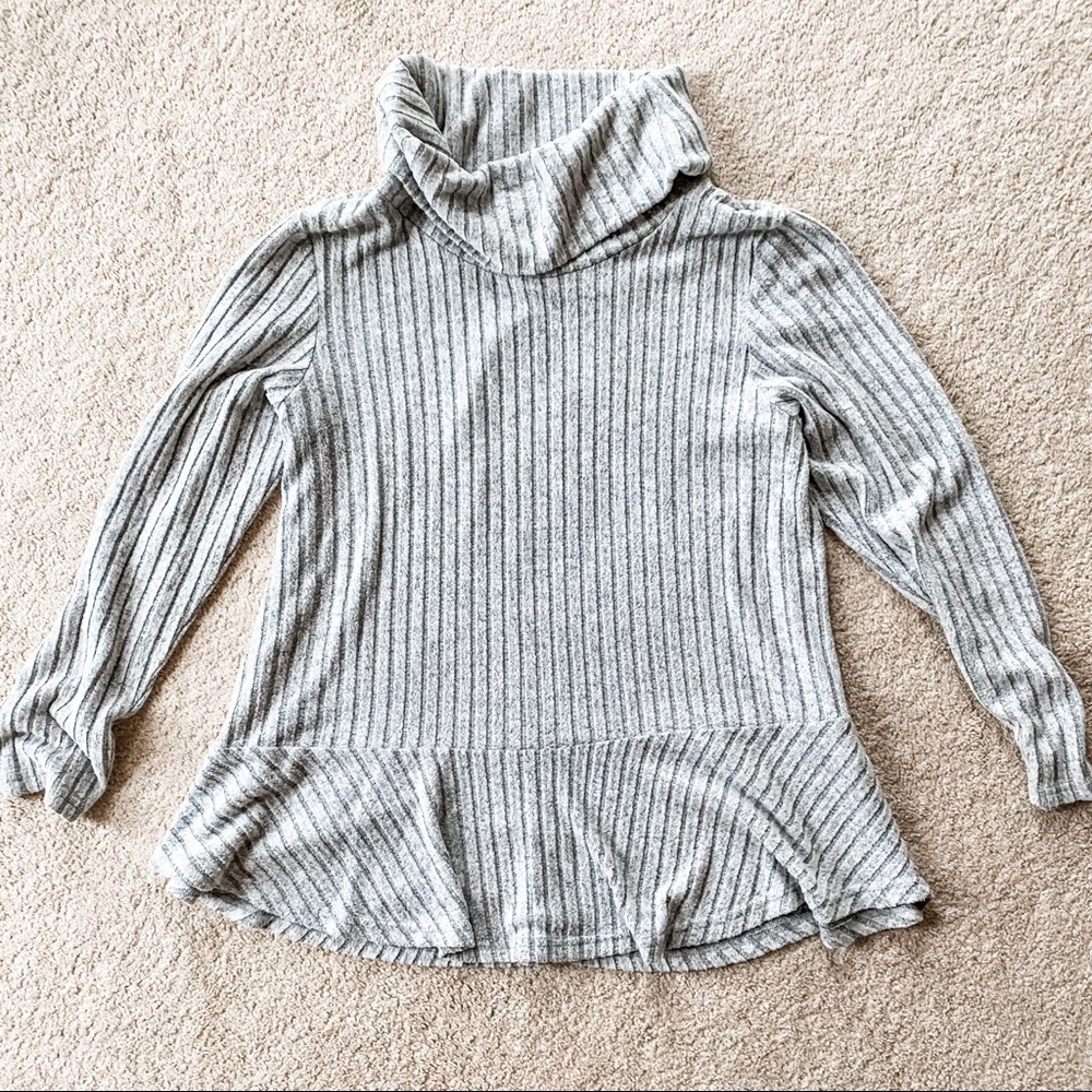 KORI America Grey Ribbed Cowl Neck Top